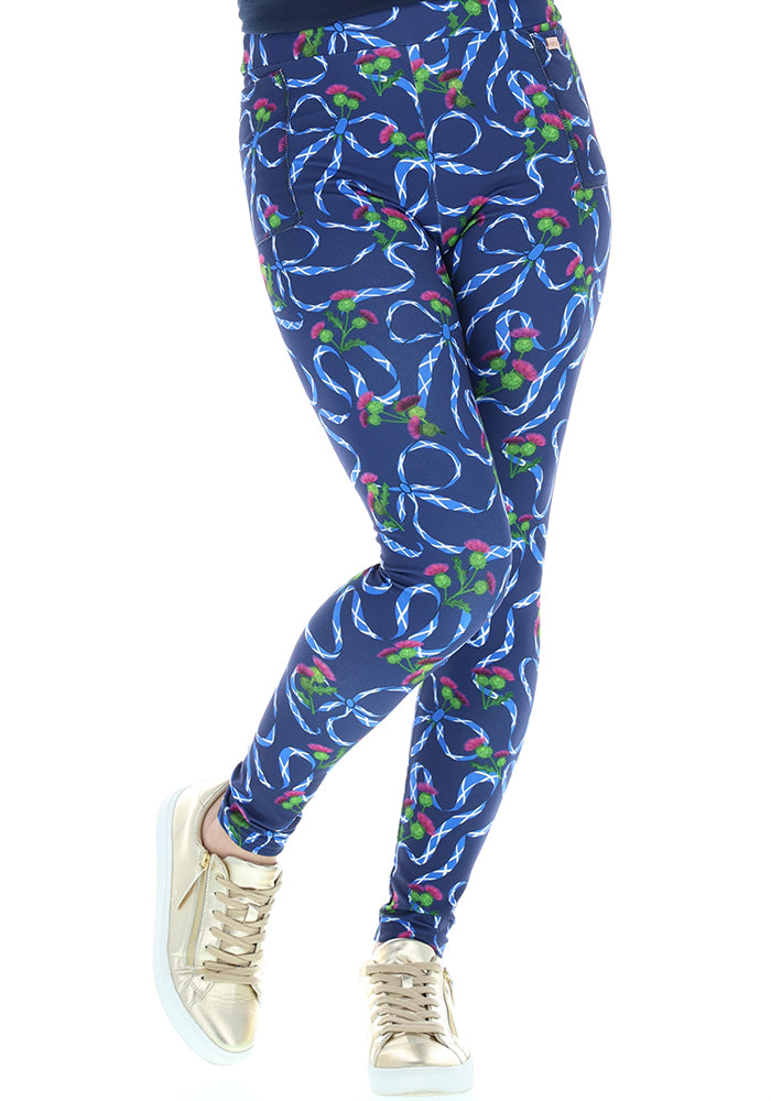 Third angle of Heath Scotland Navy Print Leggings