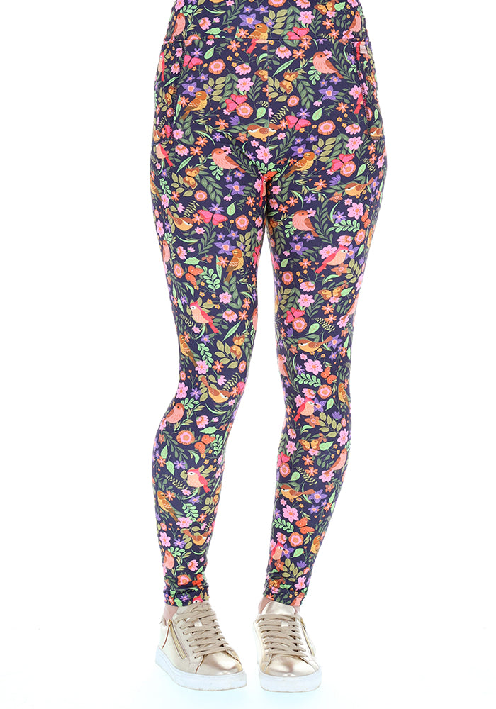 Third angle of Heath Spring Bird Print Leggings