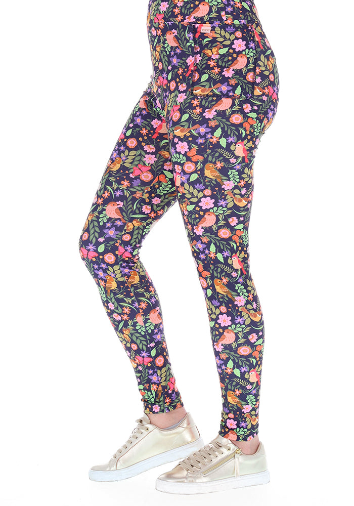 Front view of Heath Spring Bird Print Leggings