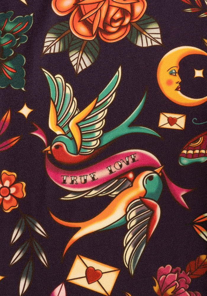 Second angle of Heath Purple Tattoo Print Leggings