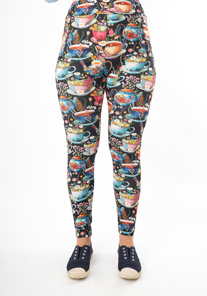 Front view of Heath Tea Cup Print Leggings