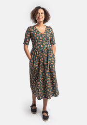 Heather Highland Cow Print Cotton Midi Dress