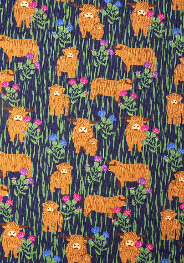 Bertha Highland Cow Print Cotton Midi Dress