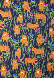 Heather Highland Cow Print Cotton Midi Dress