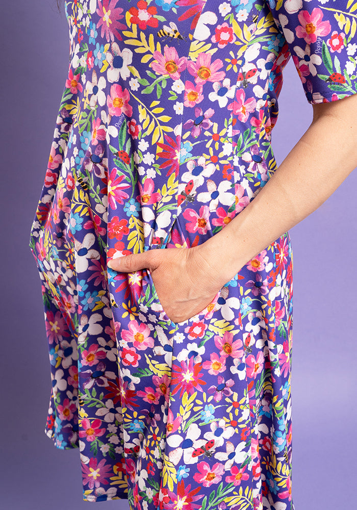 Helene Painted Floral Print Trapeze Dress