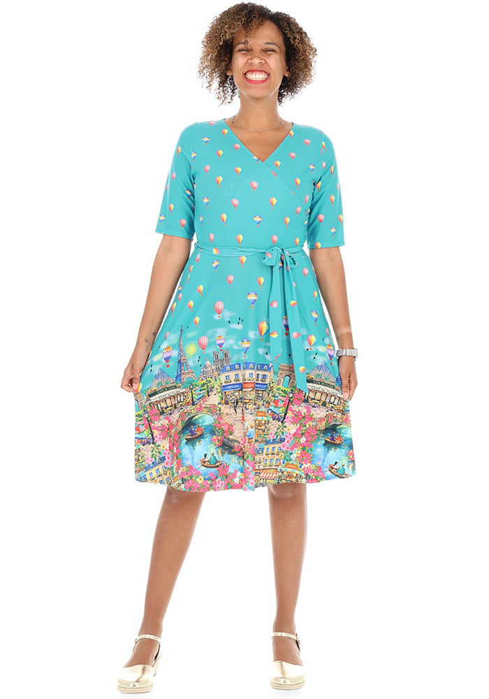 Fourth angle of Heloise Parisian Border Print Jersey Dress