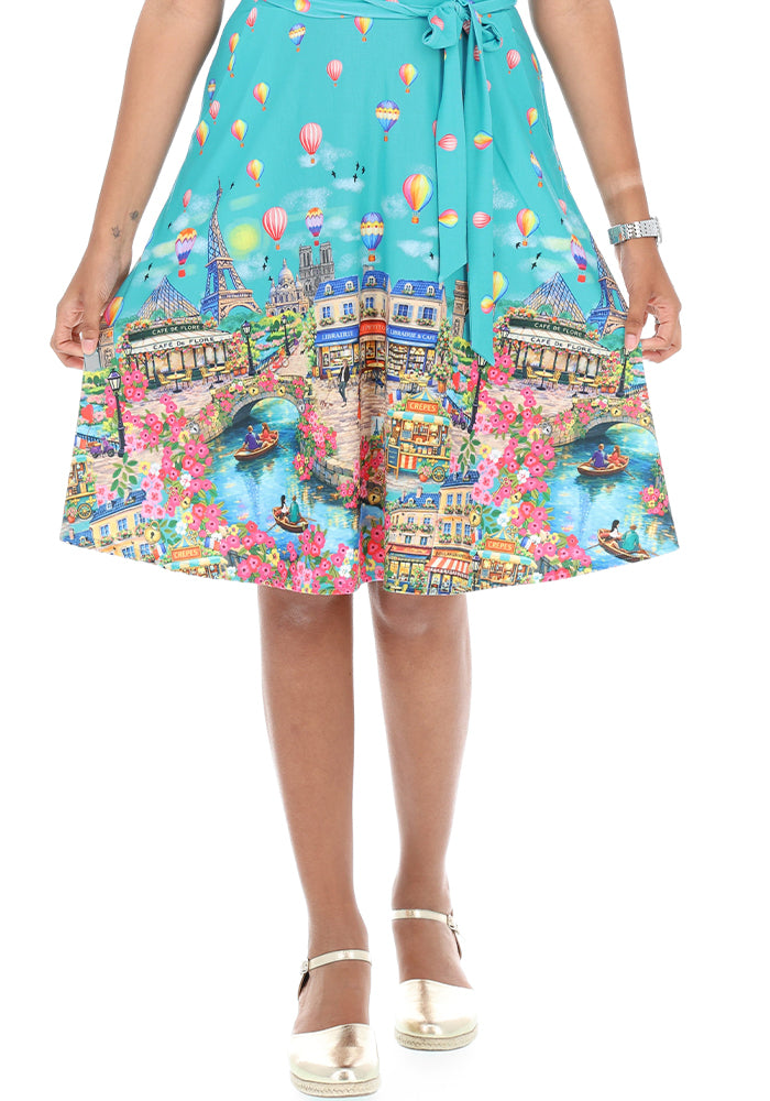 Third angle of Heloise Parisian Border Print Jersey Dress