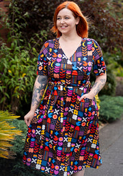 Henley Abstract Flower Print Midi Dress