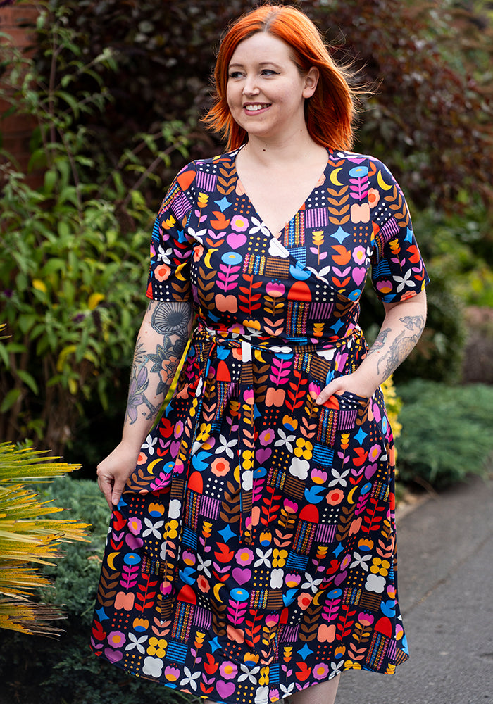 Henley Abstract Flower Print Midi Dress