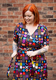 Henley Abstract Flower Print Midi Dress