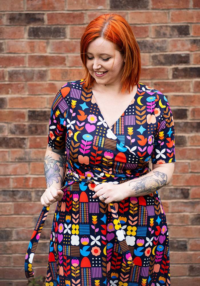 Henley Abstract Flower Print Midi Dress