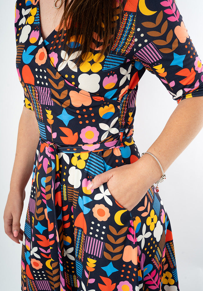 Henley Abstract Flower Print Midi Dress