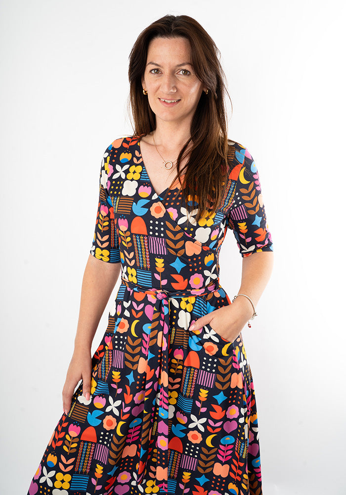 Henley Abstract Flower Print Midi Dress