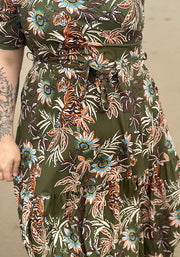 Henna Jungle Tiger Print Tiered Hem Midaxi Dress