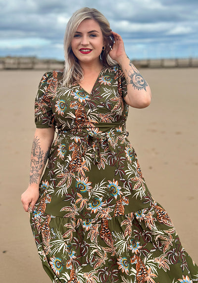 Henna Jungle Tiger Print Tiered Hem Midaxi Dress