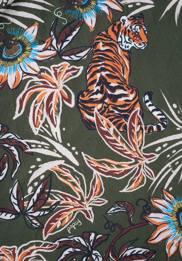 Henna Jungle Tiger Print Tiered Hem Midaxi Dress