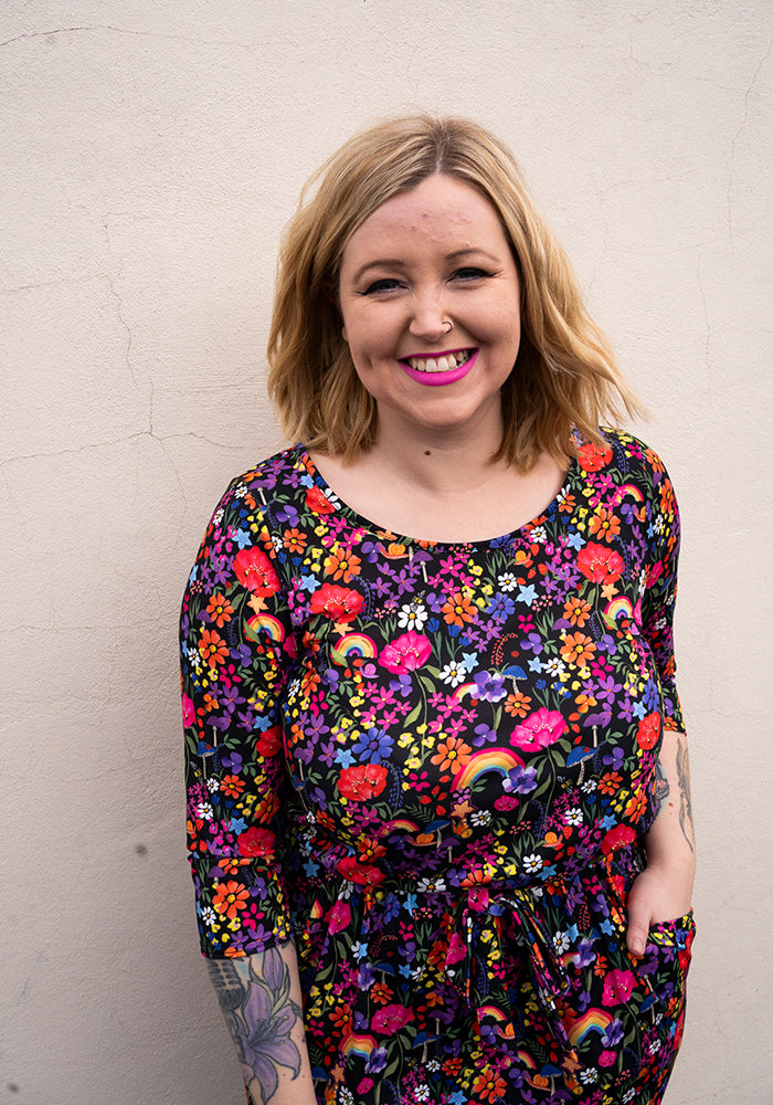 Hepsie Garden Rainbow Print Blouson Dress
