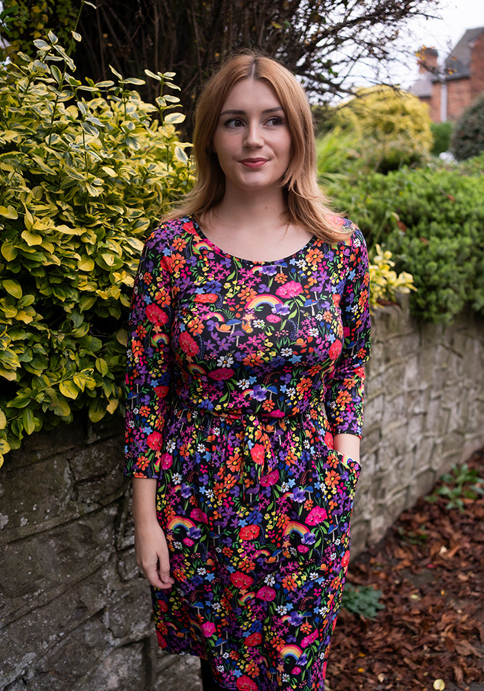 Hepsie Garden Rainbow Print Blouson Dress