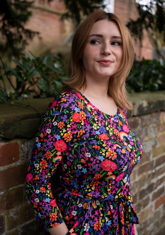 Hepsie Garden Rainbow Print Blouson Dress