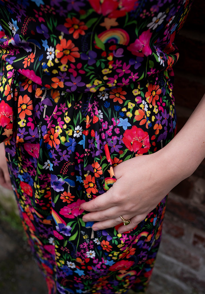 Hepsie Garden Rainbow Print Blouson Dress