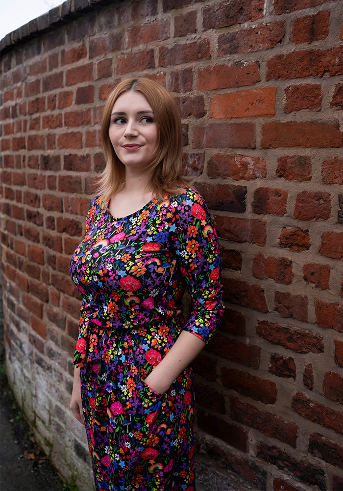 Hepsie Garden Rainbow Print Blouson Dress