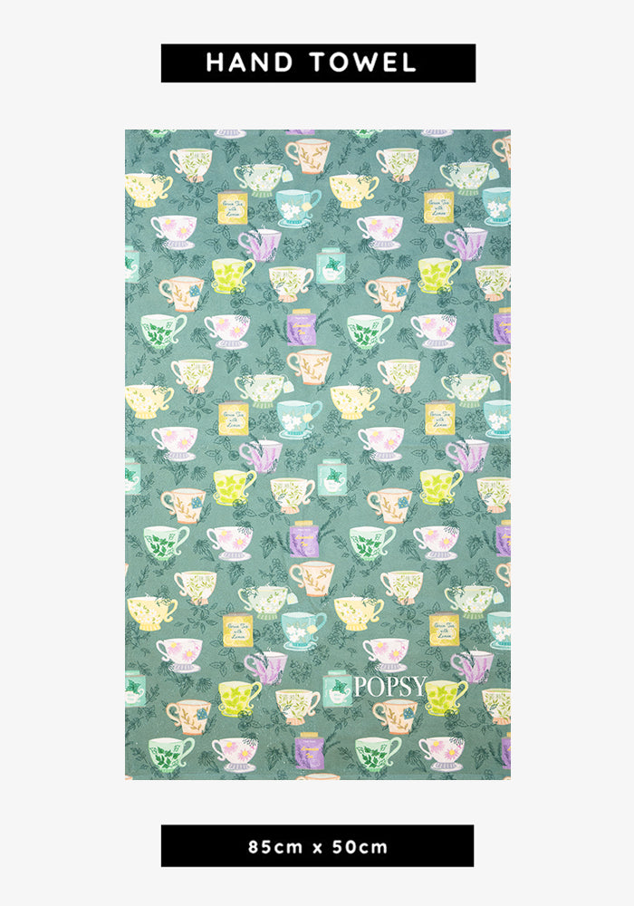 Front view of Herbal Tea Print Hand Towel