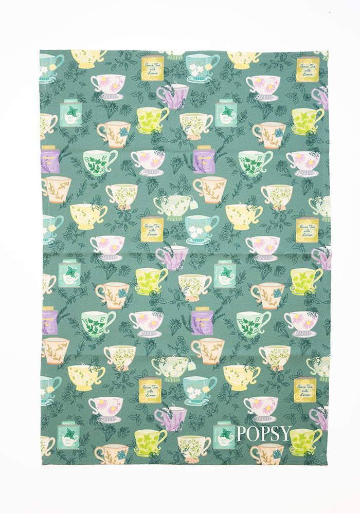 Front view of Herbal Tea Print Tea Towel