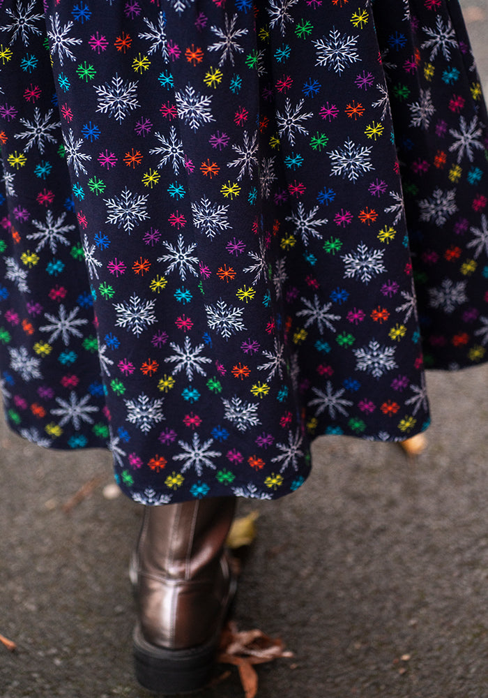 Hesper Colourful Snowflakes Print Cotton Midaxi Dress
