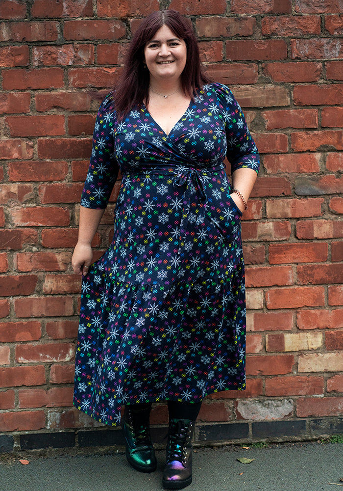 Hesper Colourful Snowflakes Print Cotton Midaxi Dress
