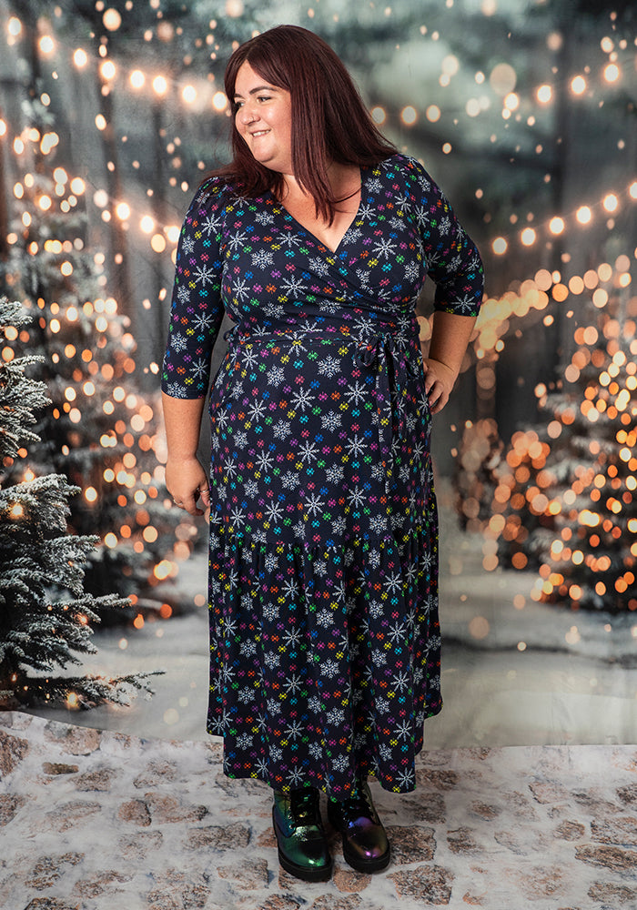 Hesper Colourful Snowflakes Print Cotton Midaxi Dress