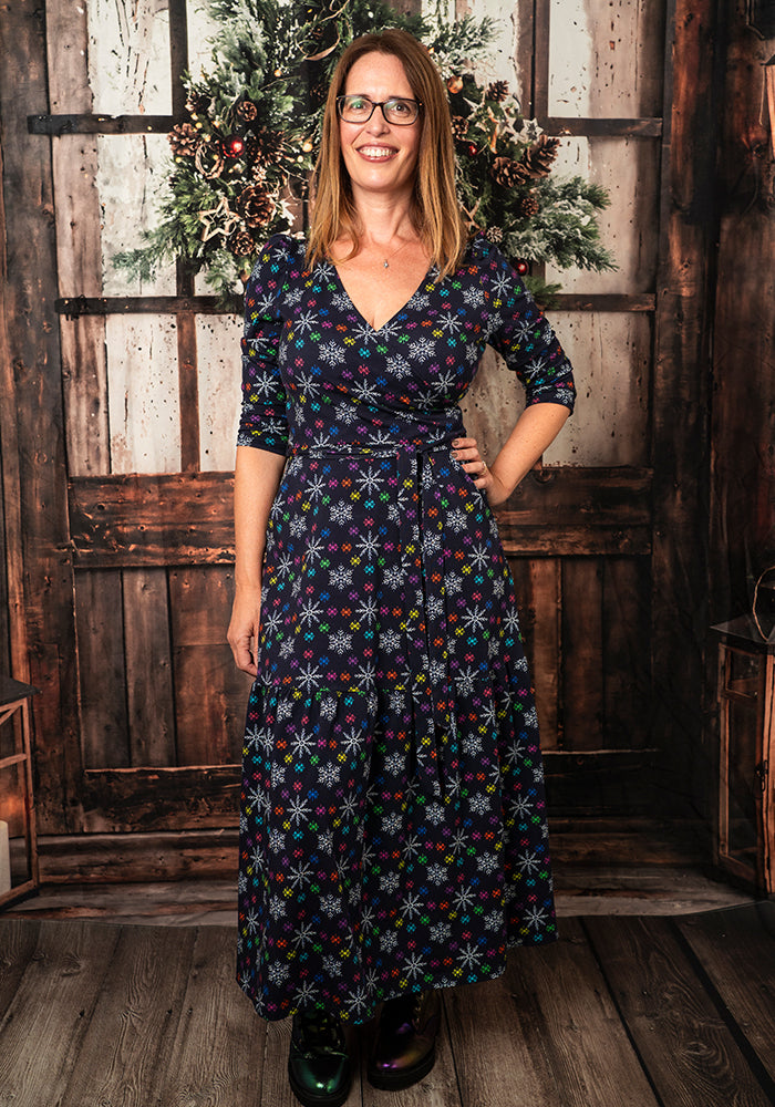 Hesper Colourful Snowflakes Print Cotton Midaxi Dress