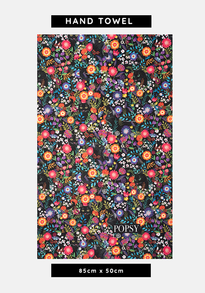 Front view of Hidden Cat Print Hand Towel