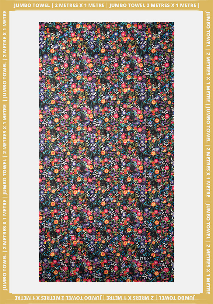 Front view of Hidden Cat Print Jumbo Bath Sheet