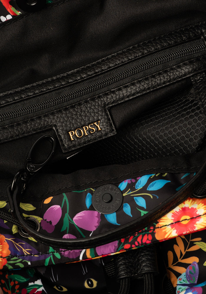 Seventh angle of Hidden Cat Floral Print Drawstring Rucksack