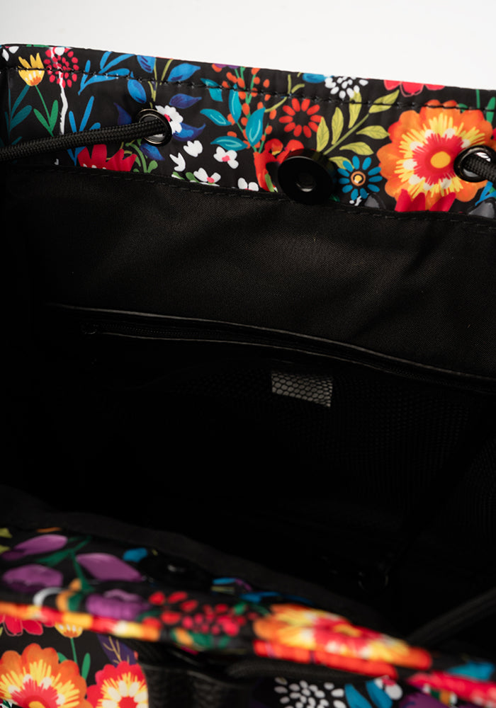 Sixth angle of Hidden Cat Floral Print Drawstring Rucksack
