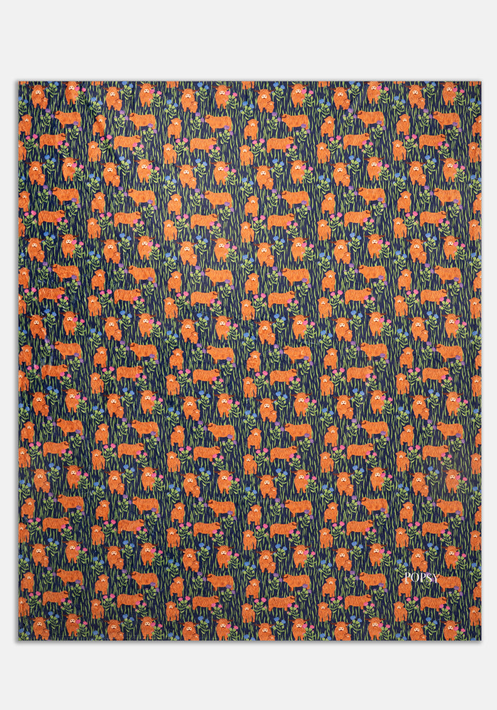Pop-under Highland Cow Print Plush Blanket