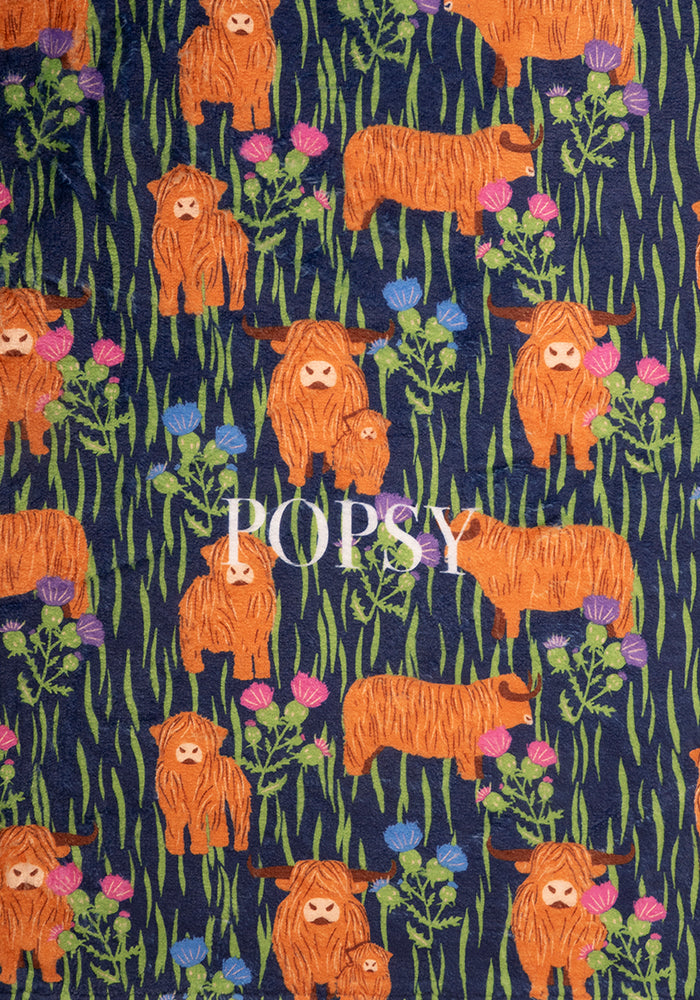 Pop-under Highland Cow Print Plush Blanket