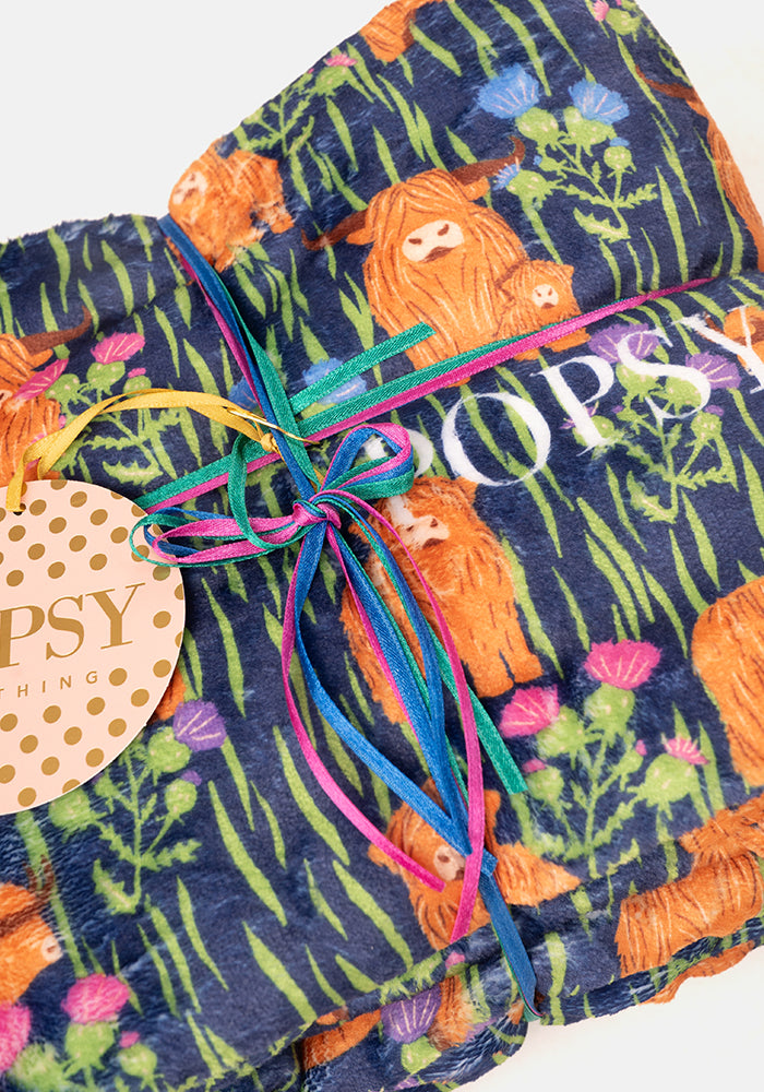 Pop-under Highland Cow Print Plush Blanket