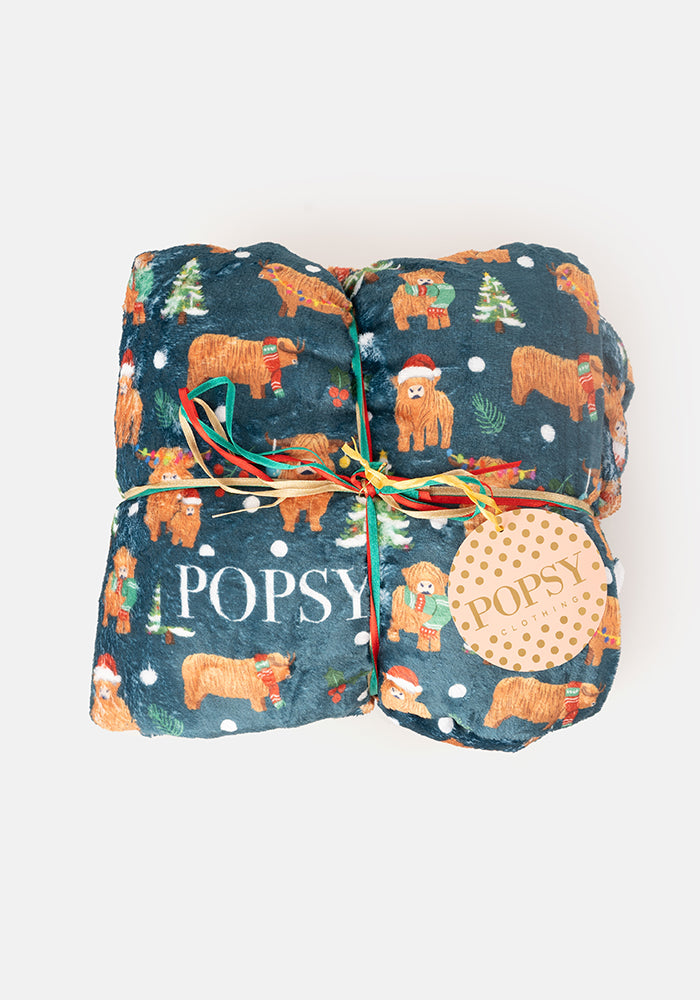 Pop-under Christmas Cows Print Plush Blanket