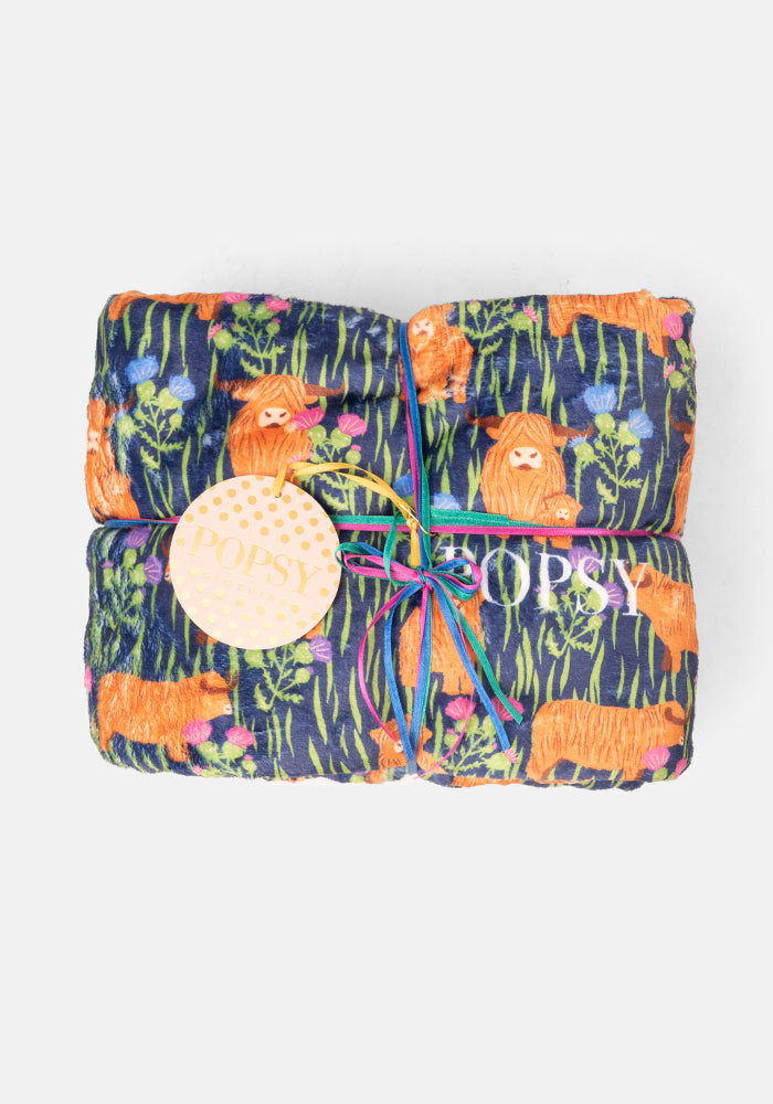 Pop-under Highland Cow Print Plush Blanket