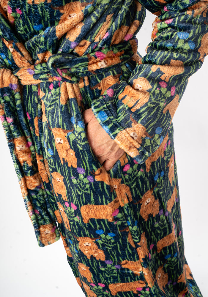 Highland Cow Print Hooded Dressing Gown