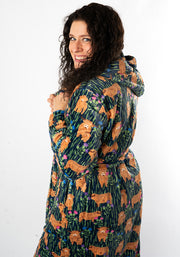 Highland Cow Print Hooded Dressing Gown
