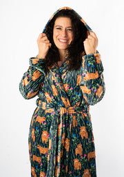 Highland Cow Print Hooded Dressing Gown