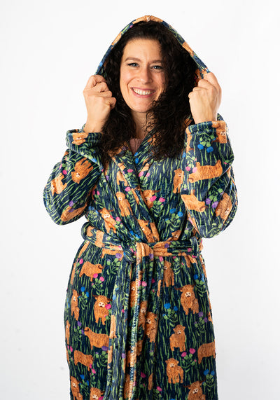 Highland Cow Print Hooded Dressing Gown
