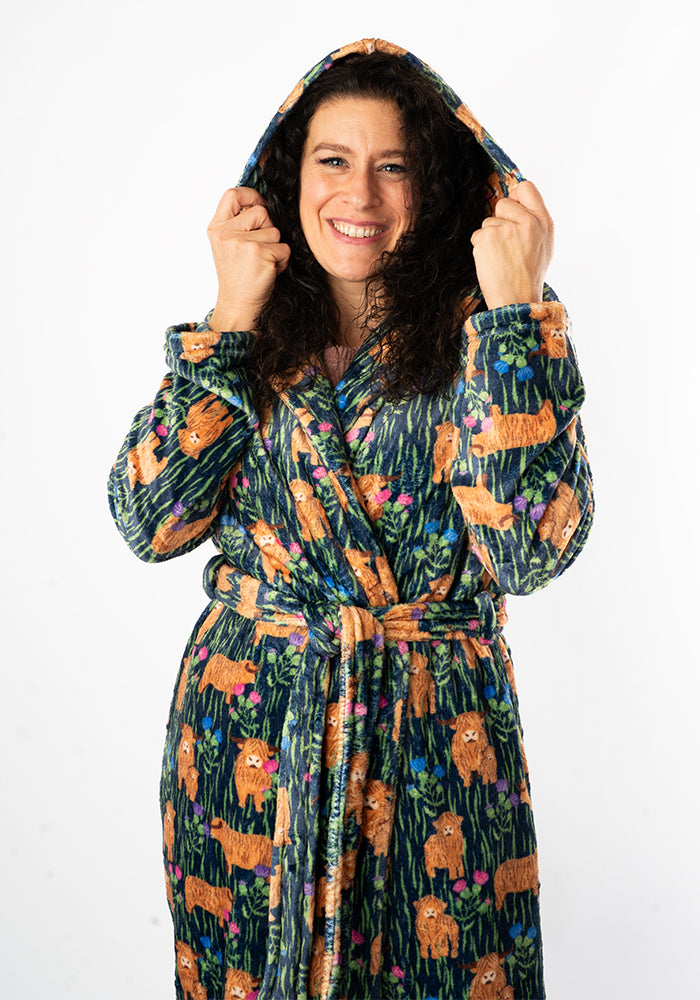 Highland Cow Print Hooded Dressing Gown