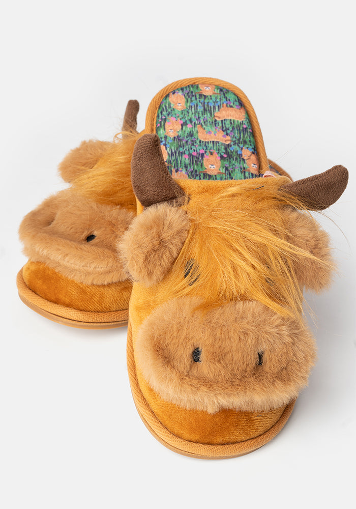 Highland Yak Plush Novelty Slippers | ZAKAPOP Warm & Soft Indoor Shoes  Men's Home Fuzzy Slippers