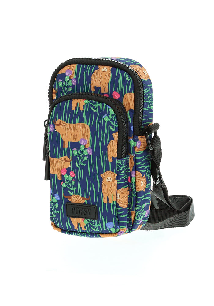 Third angle of Highland Cow Print Phone Pocket Bag