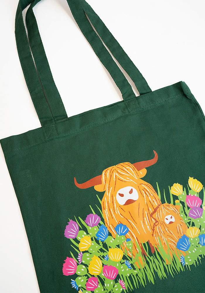 Fourth angle of Highland Cow Print Cotton Canvas Bag - Women&