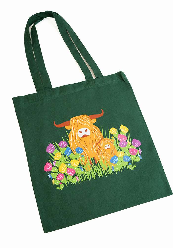 Third angle of Highland Cow Print Cotton Canvas Bag - Women&