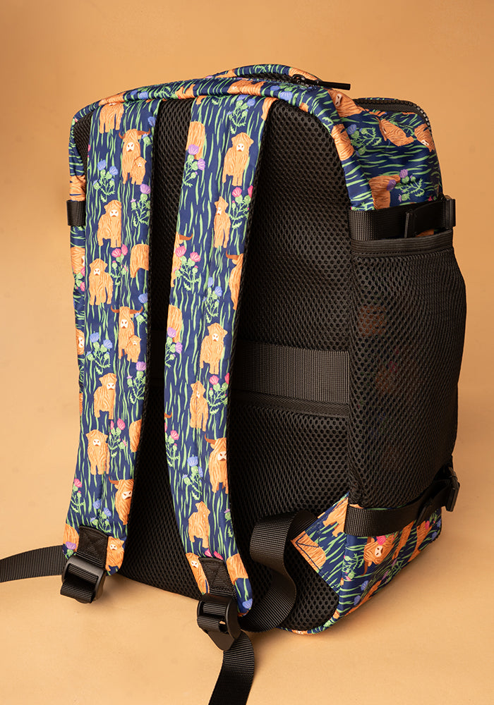 Tenth angle of Highland Cow Print Popsy Cabin Bag, colourful cabin bag featuring fun Highland cow print from Popsy Clothing.